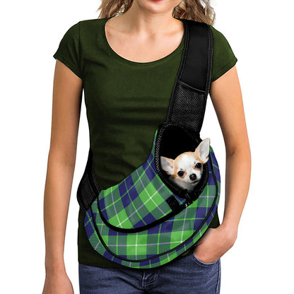 Green Blue And White Tartan Print Pet Sling Carrier
