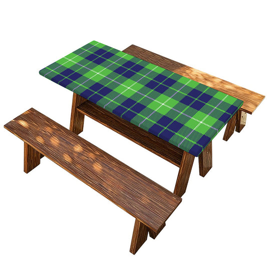 Green Blue And White Tartan Print Picnic Table Cover