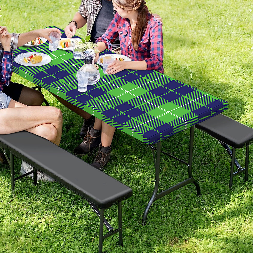 Green Blue And White Tartan Print Picnic Table Cover
