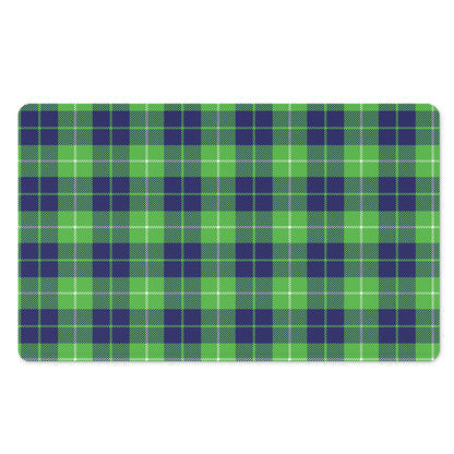 Green Blue And White Tartan Print Polyester Doormat