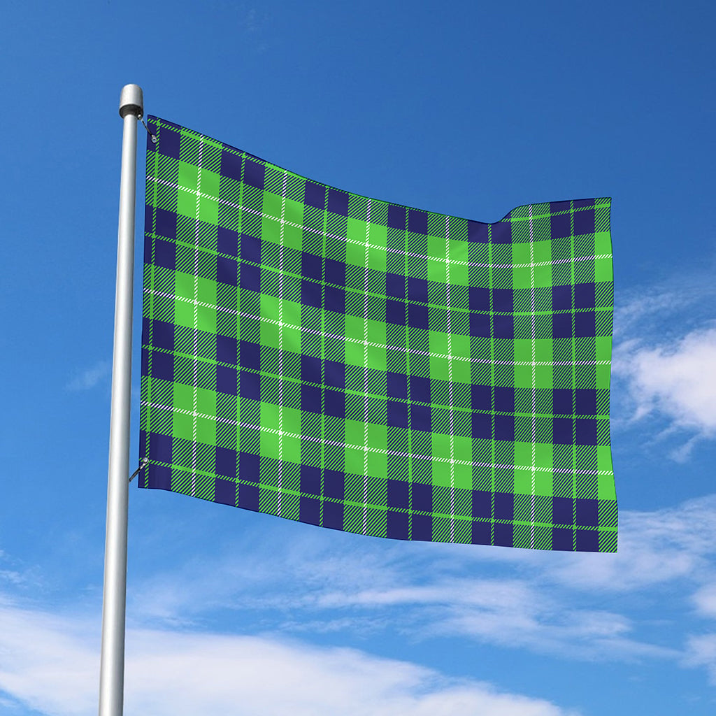 Green Blue And White Tartan Print Polyester Flag