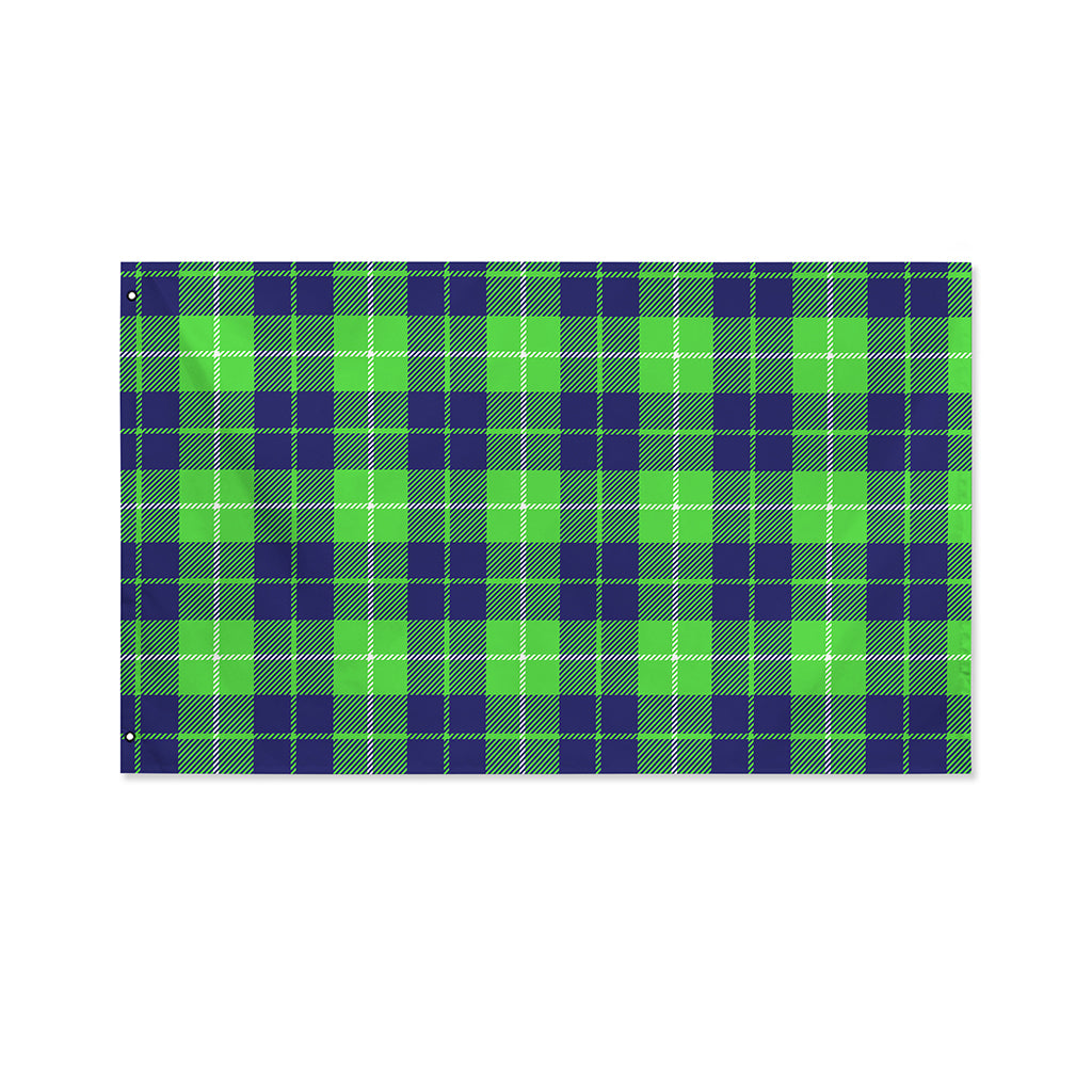 Green Blue And White Tartan Print Polyester Flag