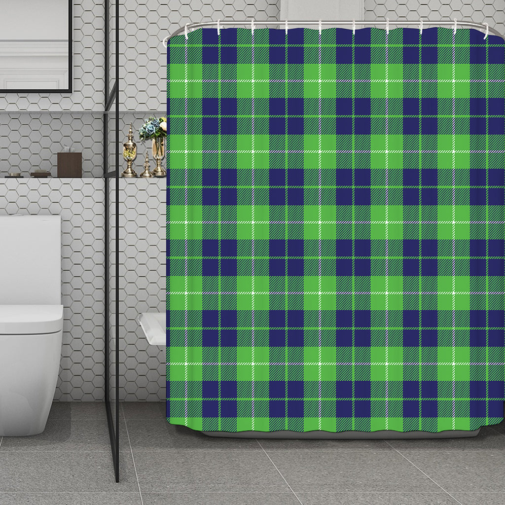 Green Blue And White Tartan Print Polyester Shower Curtain