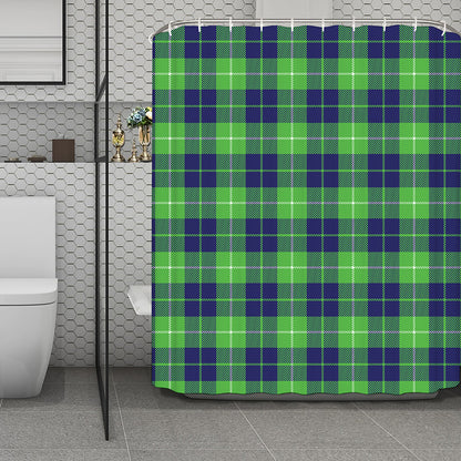 Green Blue And White Tartan Print Polyester Shower Curtain