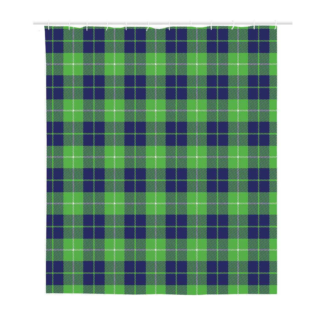 Green Blue And White Tartan Print Polyester Shower Curtain