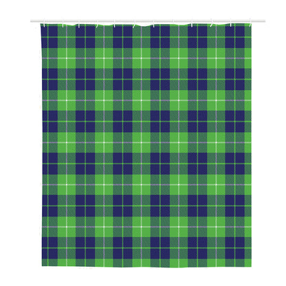 Green Blue And White Tartan Print Polyester Shower Curtain