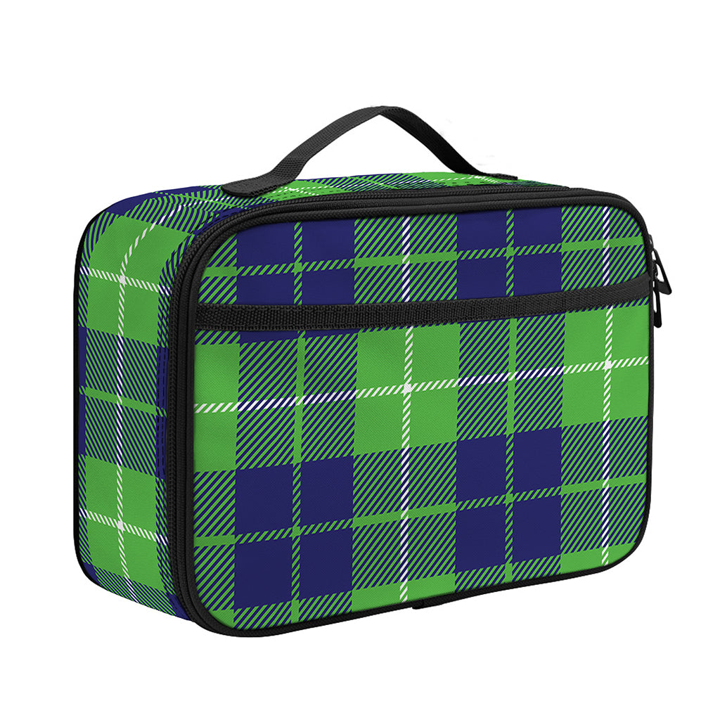 Green Blue And White Tartan Print Portable Lunch Bag