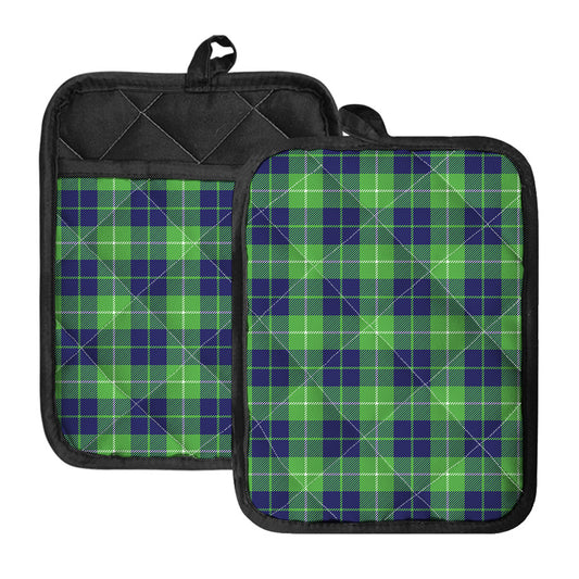 Green Blue And White Tartan Print Pot Holders With Pocket