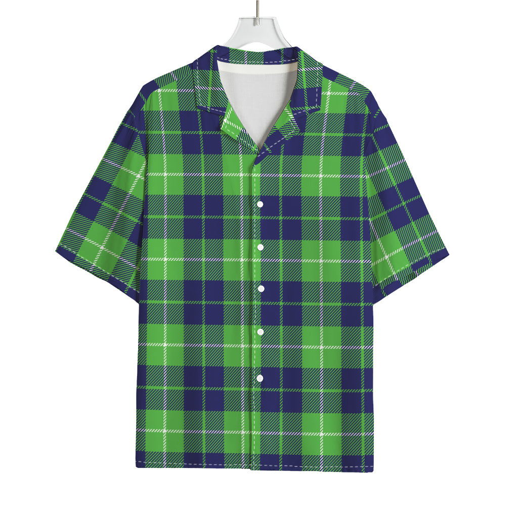 Green Blue And White Tartan Print Rayon Hawaiian Shirt