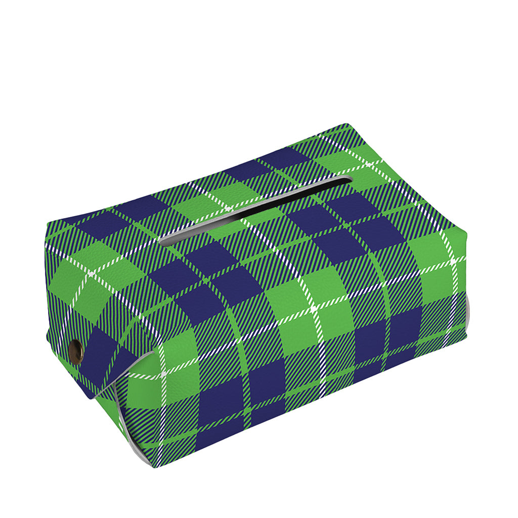 Green Blue And White Tartan Print Rectangle Tissue Box Cover