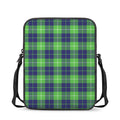 Green Blue And White Tartan Print Rectangular Crossbody Bag