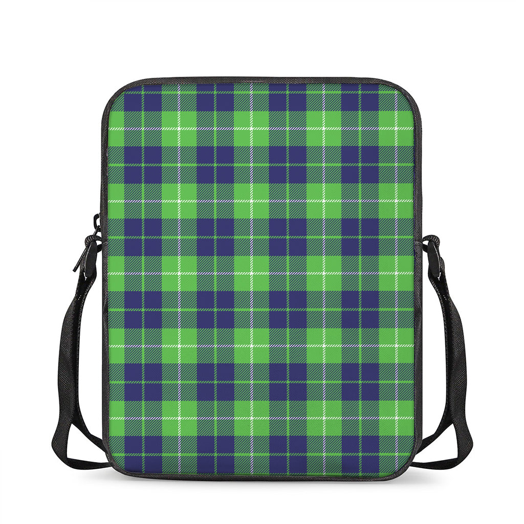 Green Blue And White Tartan Print Rectangular Crossbody Bag