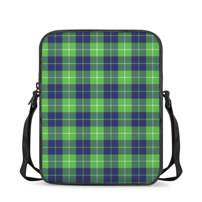 Green Blue And White Tartan Print Rectangular Crossbody Bag