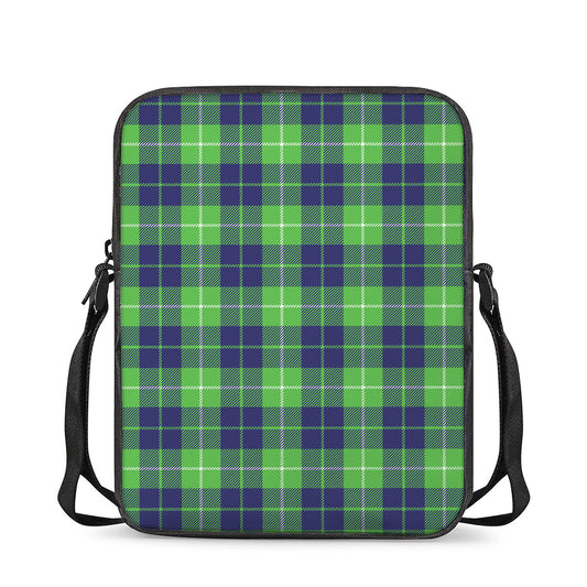 Green Blue And White Tartan Print Rectangular Crossbody Bag
