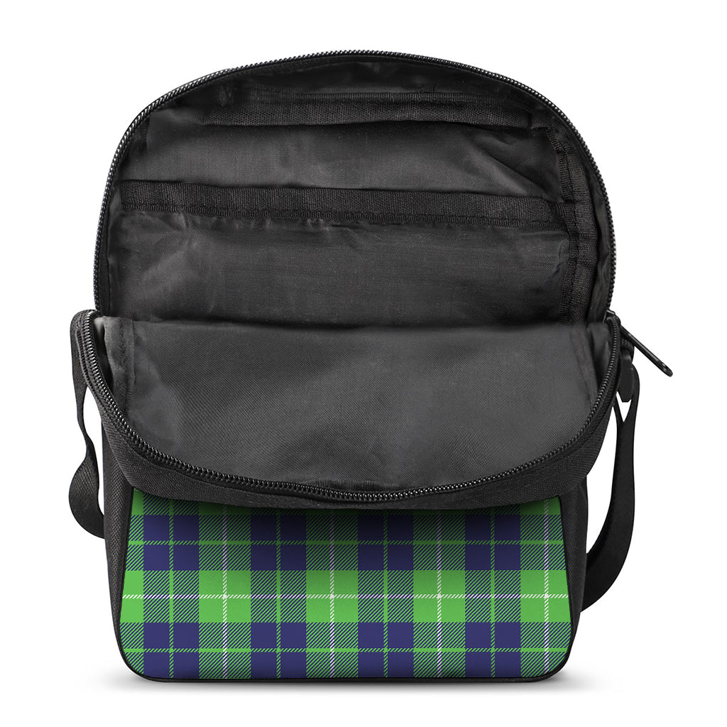 Green Blue And White Tartan Print Rectangular Crossbody Bag