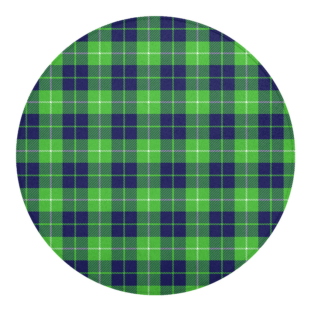 Green Blue And White Tartan Print Round Blanket