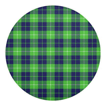 Green Blue And White Tartan Print Round Blanket