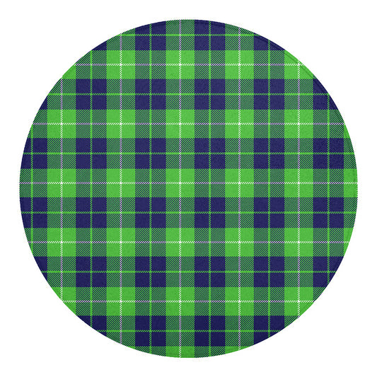 Green Blue And White Tartan Print Round Blanket