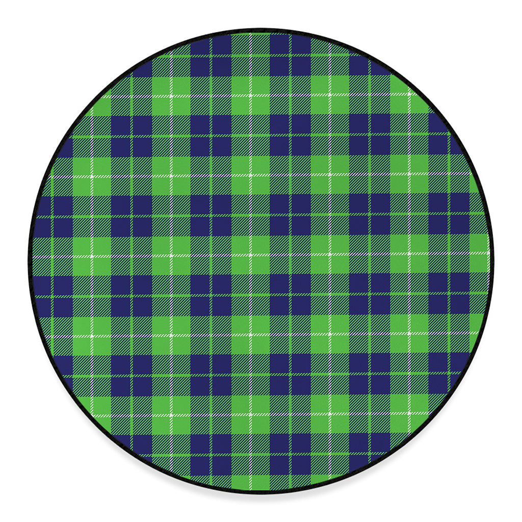 Green Blue And White Tartan Print Round Floor Mat