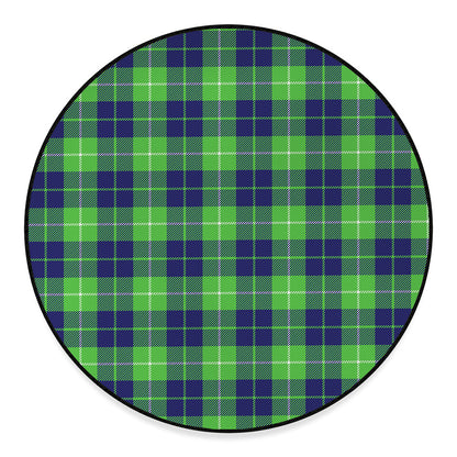 Green Blue And White Tartan Print Round Floor Mat
