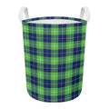 Green Blue And White Tartan Print Round Laundry Basket
