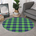 Green Blue And White Tartan Print Round Rug
