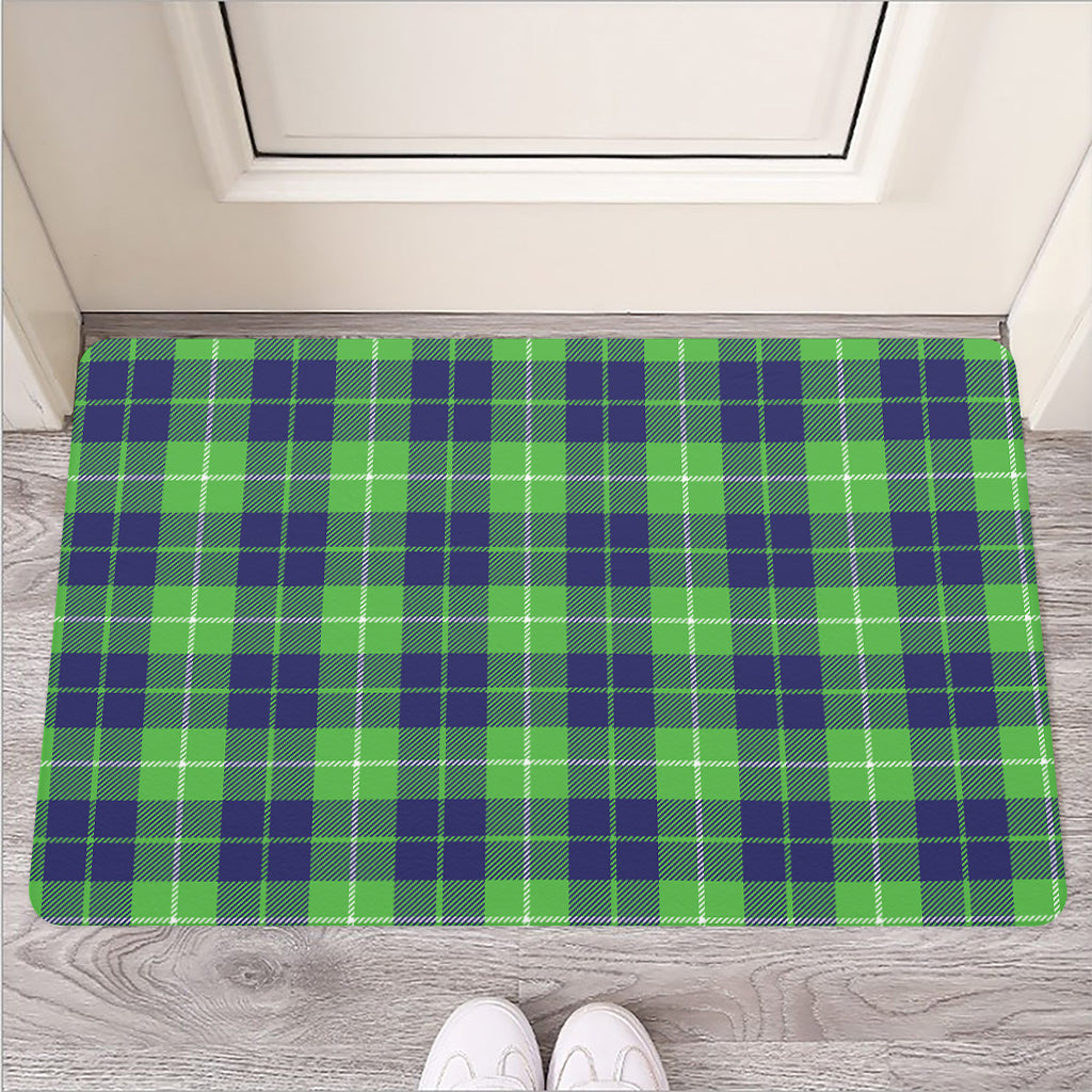Green Blue And White Tartan Print Rubber Doormat