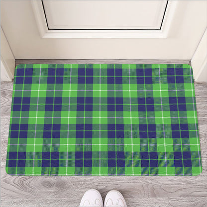 Green Blue And White Tartan Print Rubber Doormat