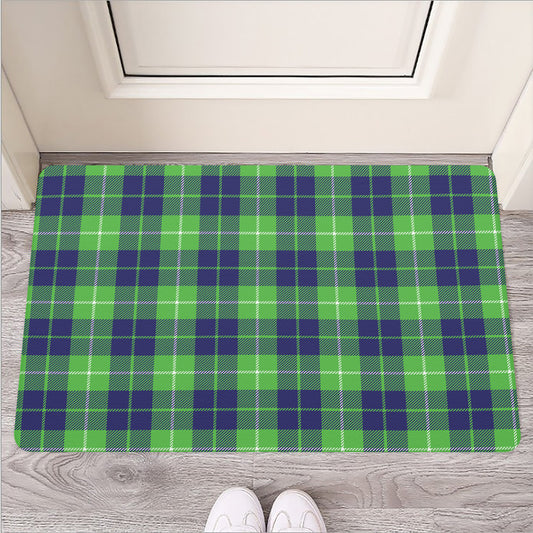 Green Blue And White Tartan Print Rubber Doormat