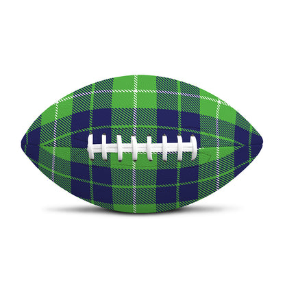 Green Blue And White Tartan Print Rugby Ball