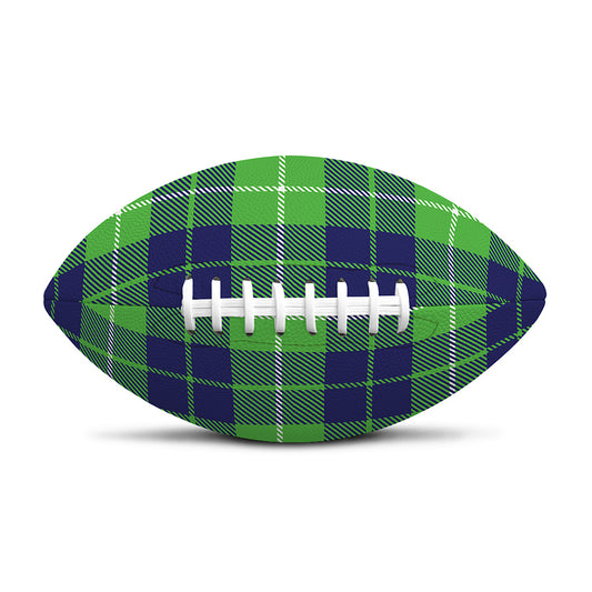Green Blue And White Tartan Print Rugby Ball