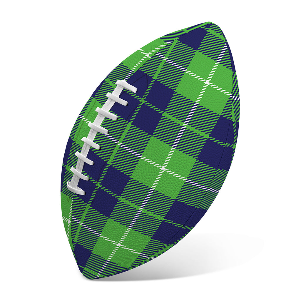 Green Blue And White Tartan Print Rugby Ball