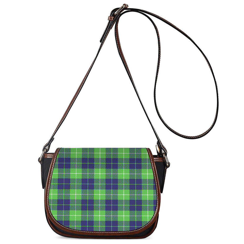 Green Blue And White Tartan Print Saddle Bag