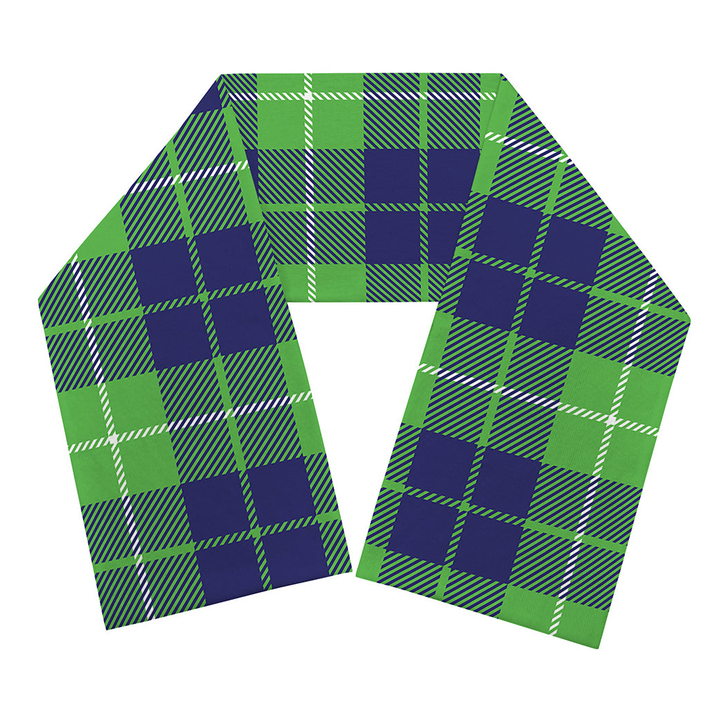 Green Blue And White Tartan Print Scarf