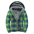 Green Blue And White Tartan Print Sherpa Lined Zip Up Hoodie