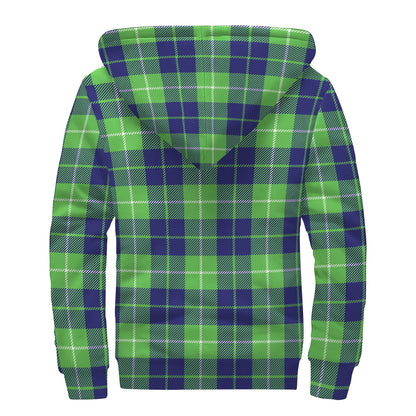 Green Blue And White Tartan Print Sherpa Lined Zip Up Hoodie