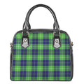 Green Blue And White Tartan Print Shoulder Handbag