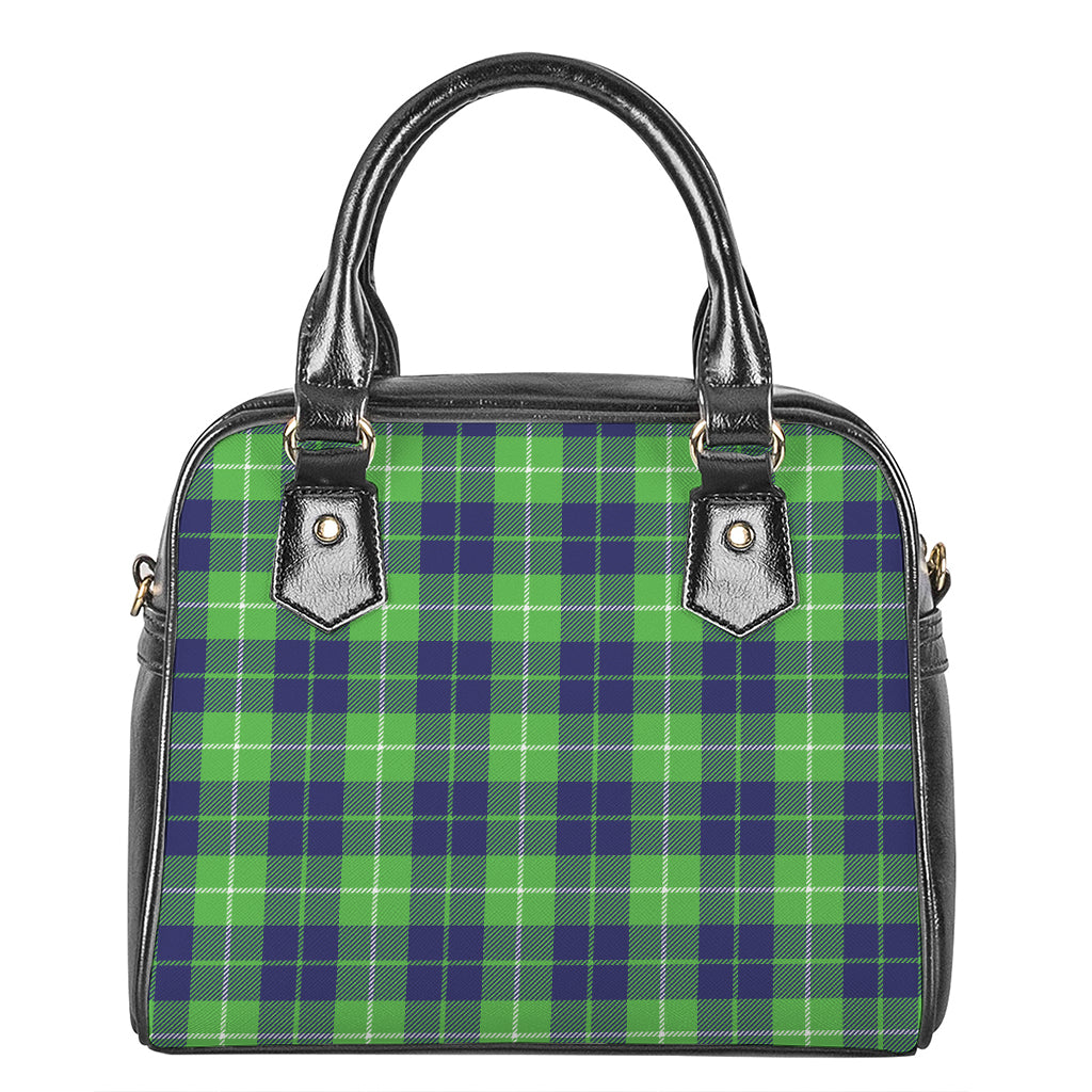 Green Blue And White Tartan Print Shoulder Handbag