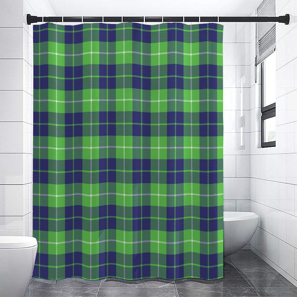 Green Blue And White Tartan Print Shower Curtain