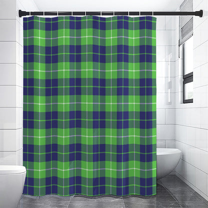 Green Blue And White Tartan Print Shower Curtain