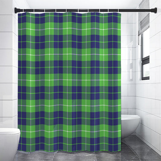Green Blue And White Tartan Print Shower Curtain