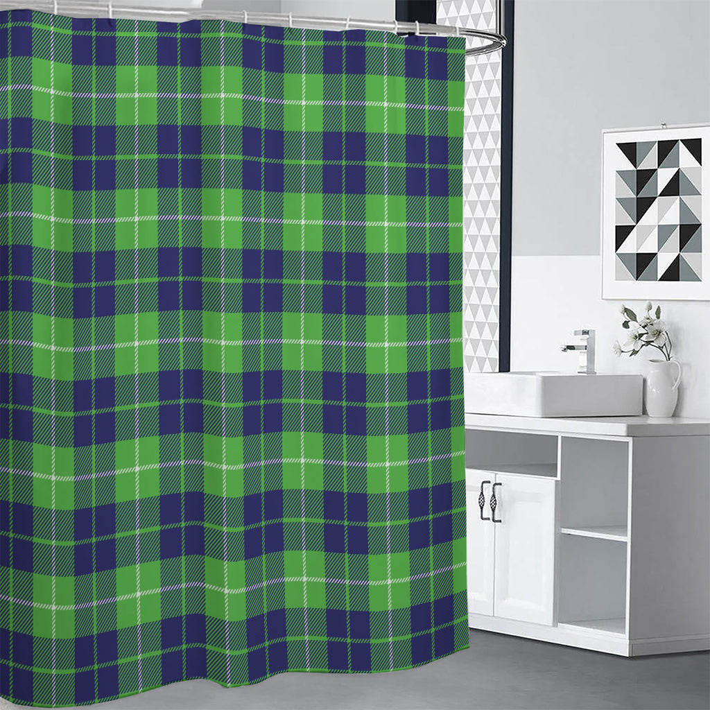 Green Blue And White Tartan Print Shower Curtain
