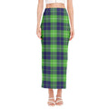 Green Blue And White Tartan Print Side Slit Maxi Skirt