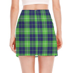 Green Blue And White Tartan Print Side Slit Mini Skirt