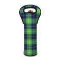 Green Blue And White Tartan Print Single Neoprene Wine Tote