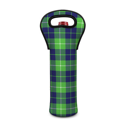 Green Blue And White Tartan Print Single Neoprene Wine Tote