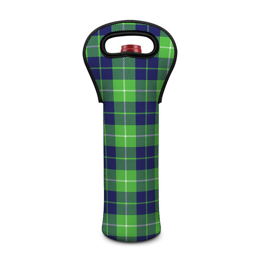 Green Blue And White Tartan Print Single Neoprene Wine Tote