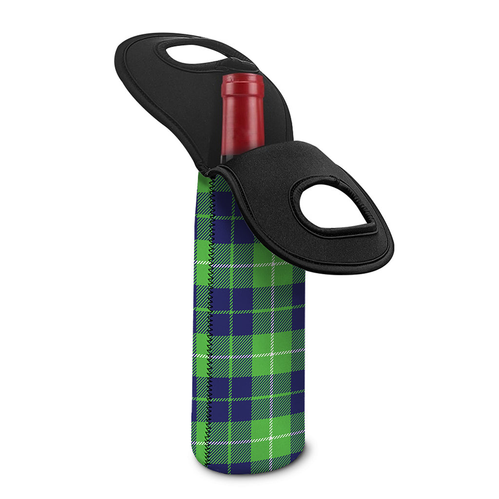 Green Blue And White Tartan Print Single Neoprene Wine Tote