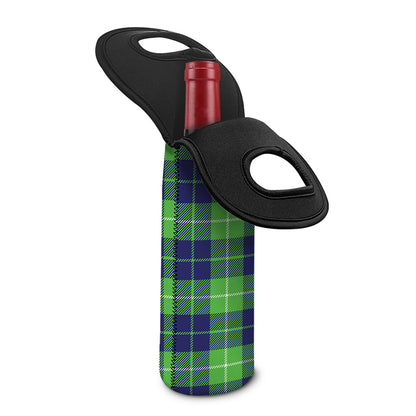 Green Blue And White Tartan Print Single Neoprene Wine Tote