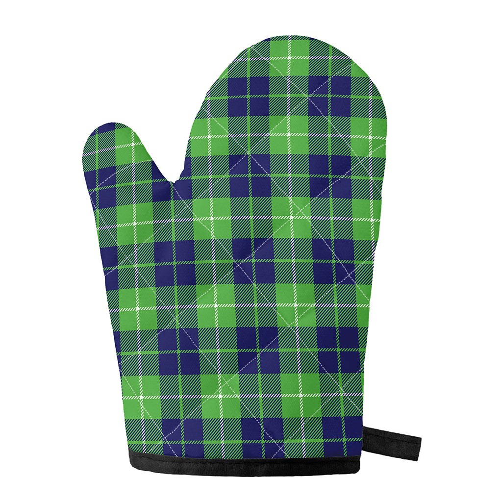 Green Blue And White Tartan Print Single Oven Mitt